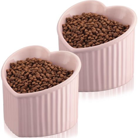 Gamelle en céramique surélevée et inclinée pour chat — Mangeoire surélevée anti-vomissements, pour une expérience d'alimentation intérieure sans stress — En forme de cœur — Rose