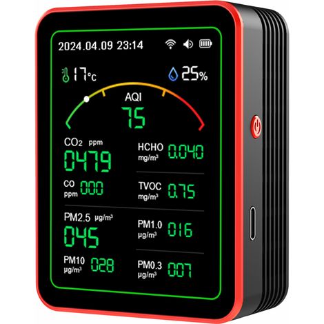 Raumluftqualitätsmonitor für CO2, HCHO, TVOC, PM2,5 und PM10 mit WLAN-Alarm, Temperatur- und Luftfeuchtigkeitsanzeige für Zuhause (1/5)