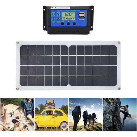 Conjunto de paneles solares con controlador y ventilador, 10 W, 12 V, módulo flexible, monocristalino, dimensiones 42 x 19 cm. (1/5)