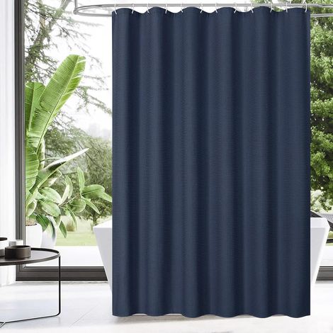 Ensemble de rideaux de douche en tissu gaufré bleu marine pour décoration de salle de bain, hôtel en tissu gaufré neutre, rideau de douche lesté de luxe, 183 x 183 cm (1/5)