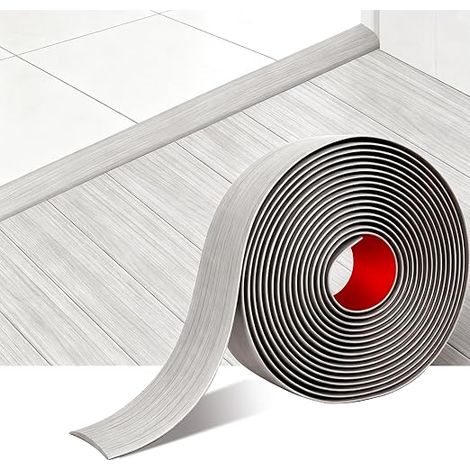 Barre de Seuil Adhesive,Bande De Transition Flexible Pour Sol, Grain de Bois Bande de Recouvrement pour Combler les Espaces Entre les Sols (motifs blancs et gris) (1/5)