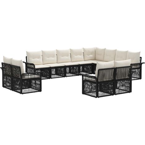 Gartensofa-set 12 pcs Schwarz und Cremeweiß Poly-Rattan vidaXL