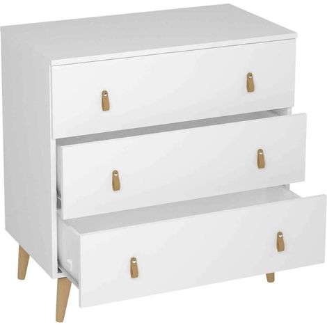 Cómoda Tokio con 3 cajones en blanco poro. 83,5 cm(alto), 80 cm(ancho), 48 cm(fondo) (1/2)