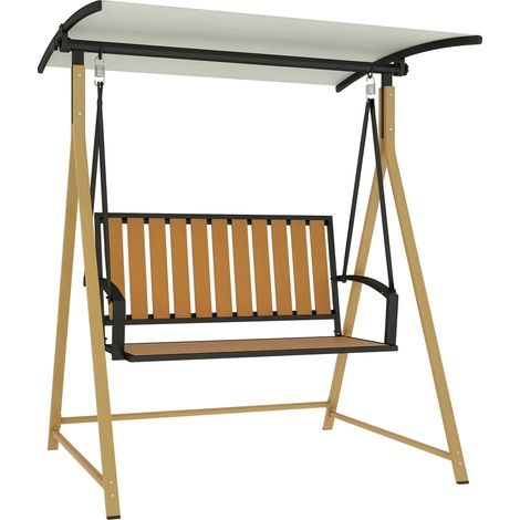 Zweistöckiger Gartenbalkon mit verstellbarem Dach und Metallgestell, 142 x 112 x 162 cm, Naturholz und Beige