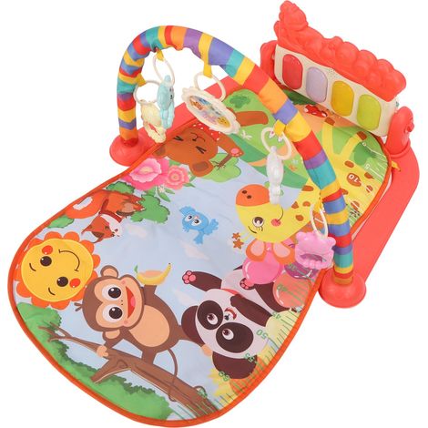 Tapis d'éveil musical pour bébé avec hochet rouge, motif animaux de la forêt (1/5)