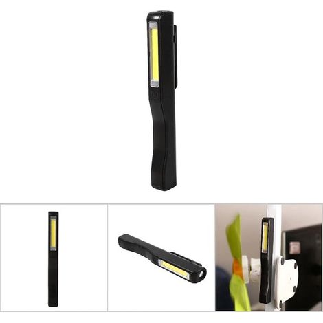 Linterna LED portátil - Recargable por USB - Clip magnético - Práctica lámpara de trabajo e inspección (Negra)