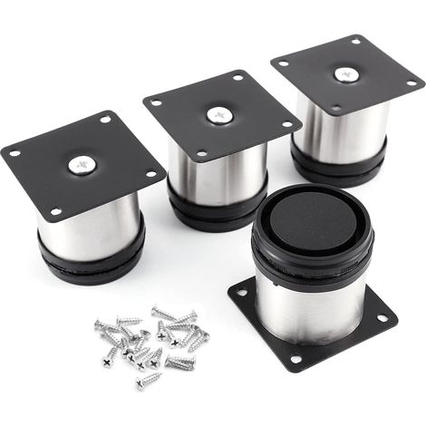 Lot de 4 pieds de meubles réglables en métal - En acier inoxydable - Hauteur réglable - Noir - 6 cm (1/5)