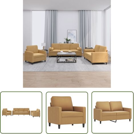 3-tlg. Sofagarnitur mit Kissen Braun Samt vidaXL636117
