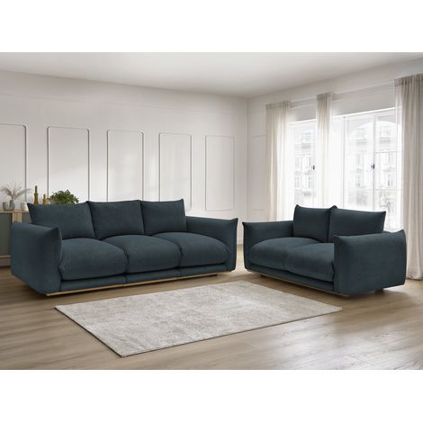 BOBOCHIC - Ensemble canapé droit fixe 3 + 2 places ERNEST tissu velours côtélé Bleu foncé (1/5)