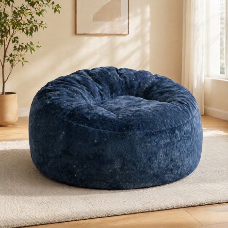 Sillón puf con respaldo alto curvado y soporte integral 100x98x61 cm franela azul (1/5)