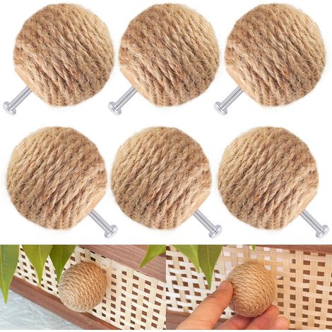 Lot de 6 Poignées de Tiroir Nautiques en Corde de Jute - Décoration Bohème - Boutons de Meuble et Porte - Poignées en Bois pour Commode (1/5)