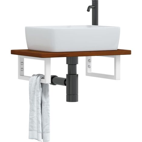 Basin Shelf Wall Mounted Steel and Solid Wood Oak vidaXL (1/5)