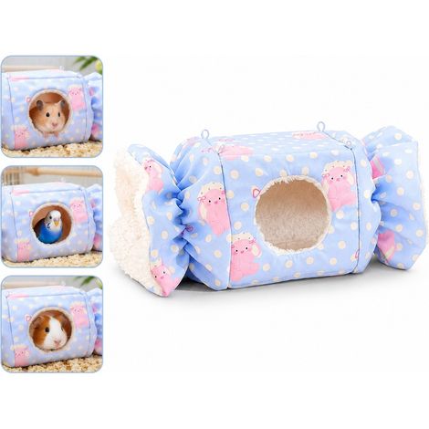 Tunnel Nid Hamster Coton Doux Douillette Bleu Taille M Lot de 2 24 x 15 x 12 cm (1/5)