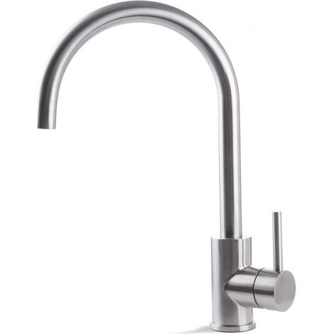 Prima+ Tiber Single Lever Round Kitchen Sink Mixer Tap - Stainless Steel (1/2)