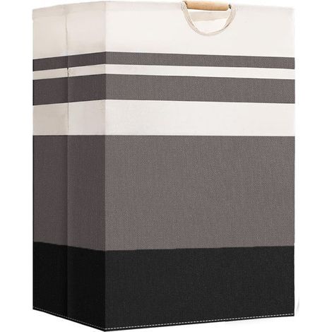 Cesto portabiancheria pieghevole da 72 litri con manici in legno (set da 1), ideale per riporre vestiti, coperte e giocattoli. Perfetto per organizzare camera da letto, bagno e soggiorno - E (1/4)