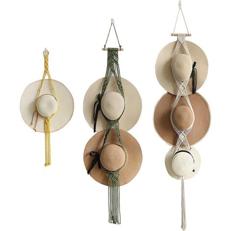 Lot de 3 Cintres en pour Chapeaux, Porte Casquette, Porte Casquette Mural, Organisateur pour Chapeaux Fedora à Large, Bohème à Suspendre au Mur Support Décoratif pour Casquettes à Large Bord