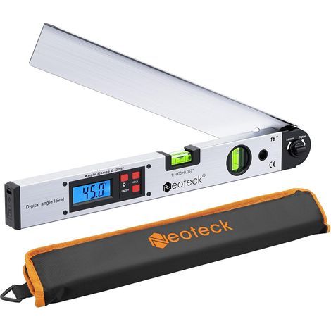 400mm/0225°Rapporteur d’Angle Numérique – Règle Angle avec Niveau Bulle, Écran LCD Rétroéclairé, Fonction HOLD, Étui et Pile – Outil de Mesure Précis pour Menuiserie, Toiture, Chantier (1/5)