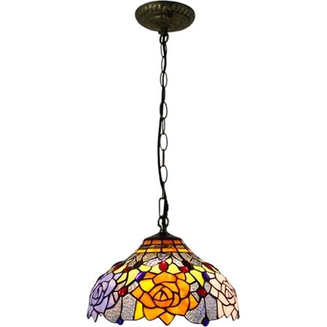 LEDANDER Lustre de luxe style Tiffany, lustre en vitrail, lumière chaude,220V/E27,luminaire décoratif rétro pour maison, hôtel,restaurant,café, bar-30cm (1/5)