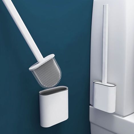 Brosse de Toilette, Brosse WC , Suspendu Brosse de Toilette en Silicone, Brosse de Toilette Brosse WC en Silicone et Support, avec Base de Filtre à Eau et à Séchage Rapide, Montage Mural/au Sol,Fond c (1/5)