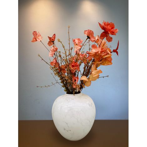 Vase Pot à Gingembre en Porcelaine Blanche et Bouquet de Fleurs en Soie H28 x 25 cm - PANGIVO (1/4)