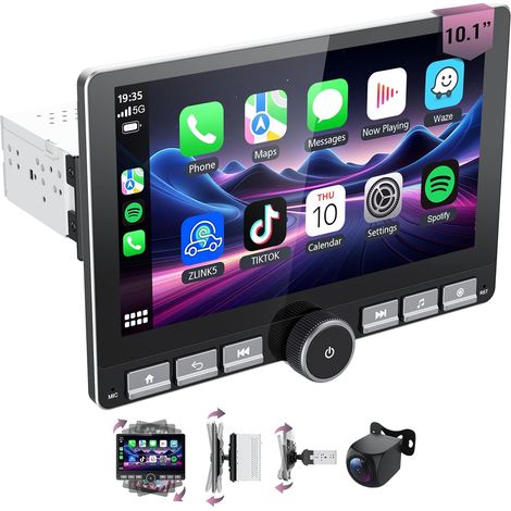 Dab Autoradio 1 Din Carplay et Android Auto,10 Pouces IPS Écran Tactile,1 DIN CarPlay sans Fil avec Bluetooth GPS Miroir SWC FM EQ Caméra de Recul (1/5)