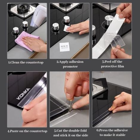 Bande Étanchéité Autocollante - 3,8 cm x 3,2 m - Pour Joint Plan De Travail Cuisine Et Douche - 2 Rouleaux (1/4)