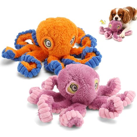 2 Pcs Squeaky Dog Toy for Puppy Teething, Plush Octopus Dog Toy, Puppy Chewing Toy, Soft Stuffed Chew Toys for Small Dogs Training and Keep Them Busy, ORG&PNK