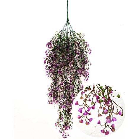 One plus one 2pcs Suspendus artificiels Fleur Plante décoration Maison Jardin Fleur de Vigne Murale Artificielle Faux rotin Saule (Purple Red) (1/5)