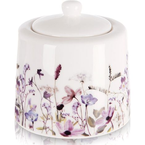 Azucarero de porcelana con flores, recipiente para azúcar con tapa, 320 ml. (1/5)