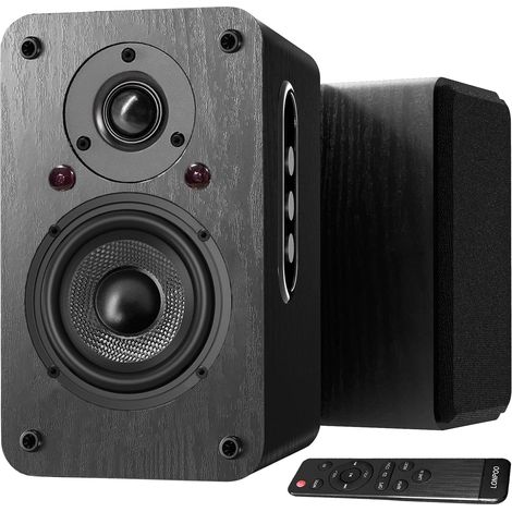 Haut-parleurs de bibliothèque Actifs Bluetooth 100W RMS, avec HDMI Arc, Optica, Coxaial, RCA, USB, AUX-in, woofer en Fibre de Carbone de 4 Pouces et Un 1.5'‘ Tweeter à d me en Soie (1/5)