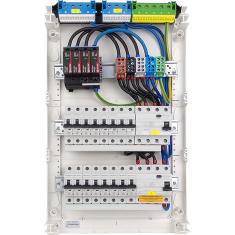Sicherungskasten Aufputz Verteilerkasten 3-reihig 36 Module 14xMCB 2xRCCB VDE Saltek Überspannungsschutz verdrahtet Verteilerschrank mit Sicherungen 515x305x96,5mm Hager Hohlwand Verteiler Abzweigklem (1/5)