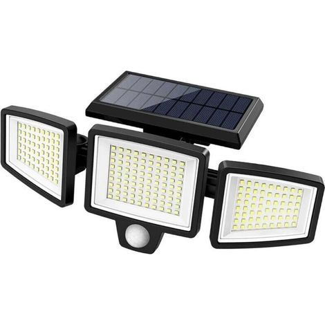 Lampe de sécurité solaire Extérieur 208 LED 1200 lm, projecteur mural étanche à énergie solaire , 3 têtes, étanche IP65 (1/4)