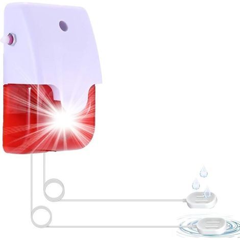 Détecteur de Fuites d'eau avec 2 Sondes (5m, Prolongeable jusqu'à 50m) - Alarme 120 DB avec Lumière Stroboscopique et Contrôle du Volume - pour Fuites et Inondations - Alimentation par Piles, Durable (1/4)