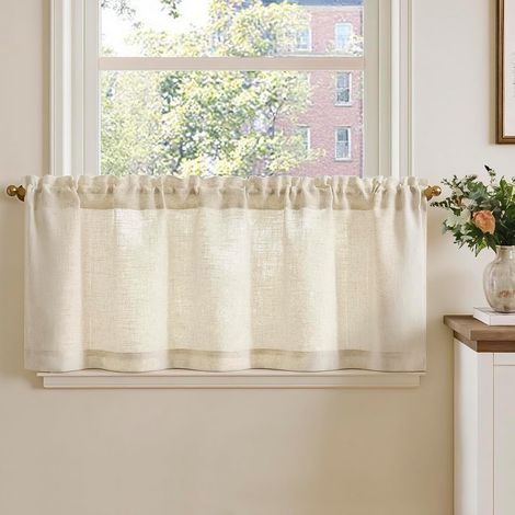 Rideau Cuisine Petit Rideaux Court Moderne, 63.5 x 93.5(LxH) cmPasse Tringle Beige, Brise Bise pour Fenêtre Placard Chambre Porte sous Evier (1/5)