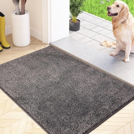 Paillasson Attrape-Poussière, Tapis de Sol Antidérapant Lavable en Machine, Tapis d'Entrée avec Microfibres Douces Absorbantes pour Chien, Entrée, Porte et Couloir,Gris Clair,noir,60 x 90 cm (1/5)