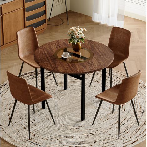 Ensemble table ronde 100 cm en MDF effet bois marron, avec rangement, salon FloraGrace (1/5)