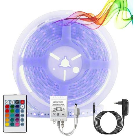 Kit Tira LED RGB 5m Con Fuente, Mando Y Controlador Compatible