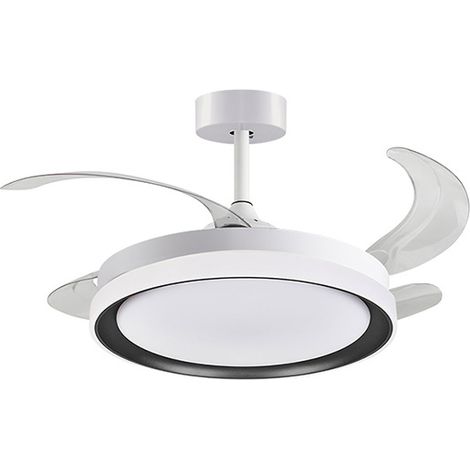 Ventilatore dc kigali mini bianco/nero, 4 pale retrattili, 48w led 300040006000k h.35xd.91/40cm