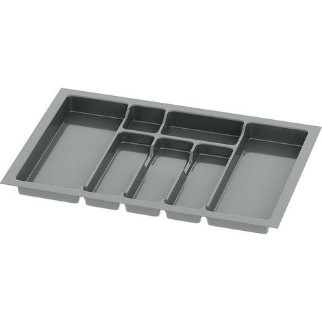 1 - Range-couverts - Bac à couverts - 7 compartiments - Découpable - Plastique alimentaire - Pour tiroir cuisine - Anthracite - 63x43 cm (1/4)