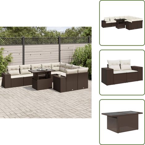 10-tlg. Garten-Sofagarnitur mit Kissen Braun Poly Rattan - Garten Sofagarnitur - Garten Sofagarnituren - Outdoor Sofagarnitur - Sofagarnitur Terrasse