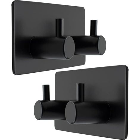 Hook Pour Serviette - Acier Inoxydable - Angle Droit - Adhésif Sans Perçage - Noir Carré - Lot De 2