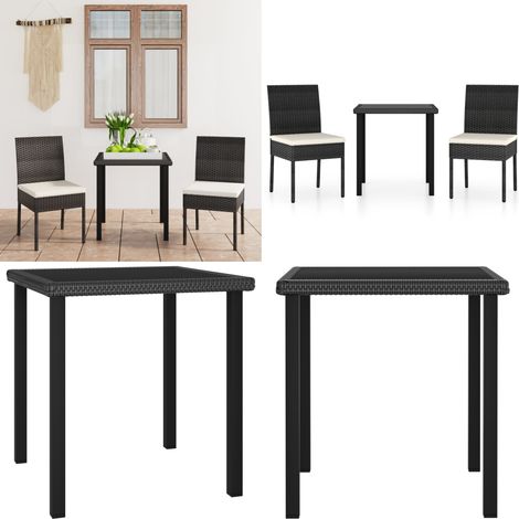 3-tlg. Garten-Essgruppe Poly Rattan Schwarz - Gartensessel - Esstisch - Outdoor Furniture - Gartenmöbeln - Polyrattan Gartenmöbel - Home & Living (1/5)
