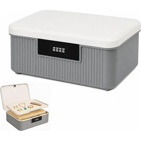 Une boîte de rangement grise à double paroi de 9 litres avec serrure à combinaison, idéale pour ranger médicaments, bonbons et objets de valeur. (1/5)