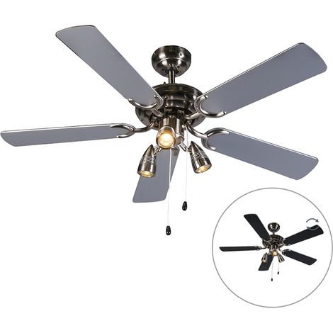 Ceiling Fan Steel 110cm 3-Lights with Pull Cord - Mistral