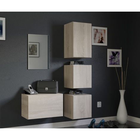 Ensemble de 4 meubles d'entrée muraux et un miroir F1, chêne sonoma