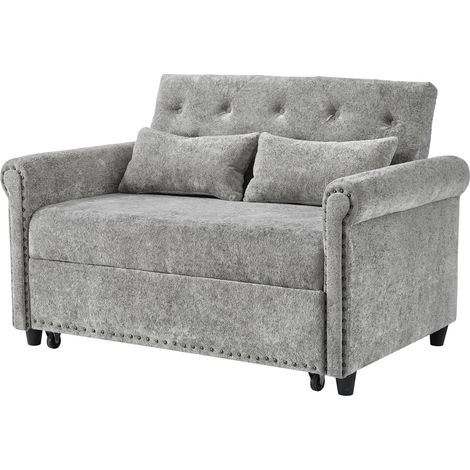 Sofá cama 2 plazas desplegable chenilla gris OKMYHOME (1/5)