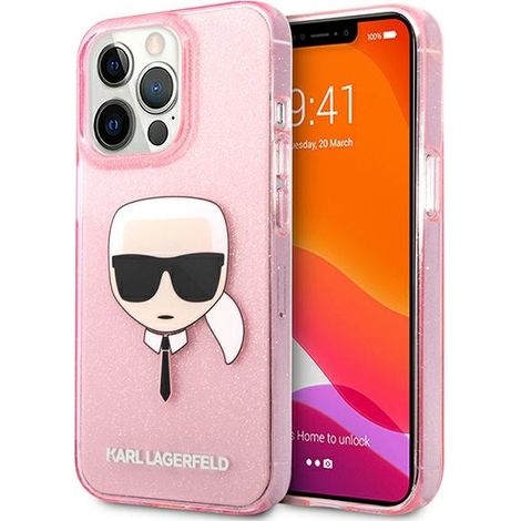 Custodia per iPhone 13 Pro Max con glitter rosa di Karl Lagerfeld (1/5)