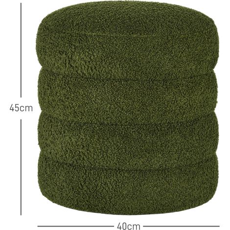 Tabouret rond en polaire douce, supporte jusqu’à 120 kg, Ø 40 x H 45 cm, vert, pour salon, chambre ou bureau (1/4)