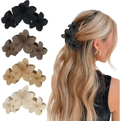 Set di 4 fermagli per capelli a forma di fiore, fermagli grandi antiscivolo, fermagli hawaiani antiscivolo, graziosi fermagli adatti a capelli fini e spessi.