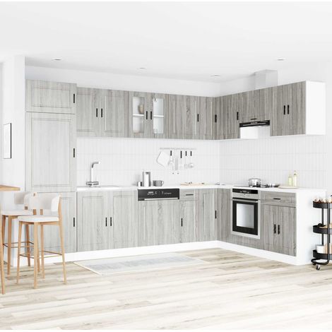 Waschbecken-Unterschrank mit Tür Porto 2 pcs Grau Holzwerkstoff